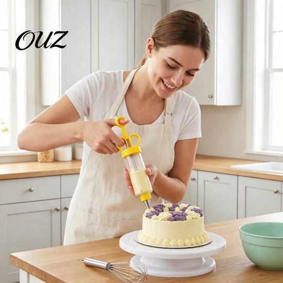 DIY Pastry Decoration Set Dessert Cake Icing Dispenser, 8/11 Interchangeable Nozzles Piping Tips, Easy Control Decorator Ergonomic Transparent Barrel