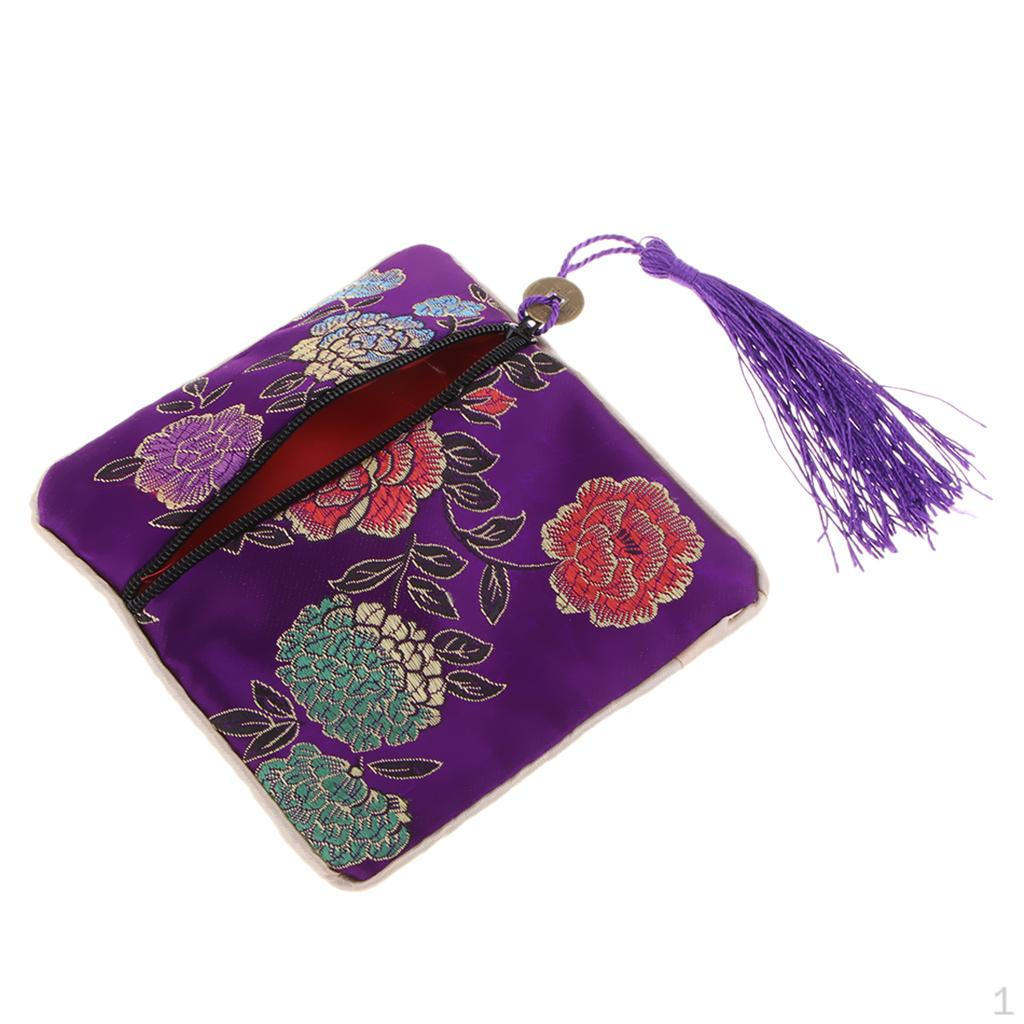 Guzheng Nail Tape Storage Bag Silk Brocade Jewelry Pouch Purse