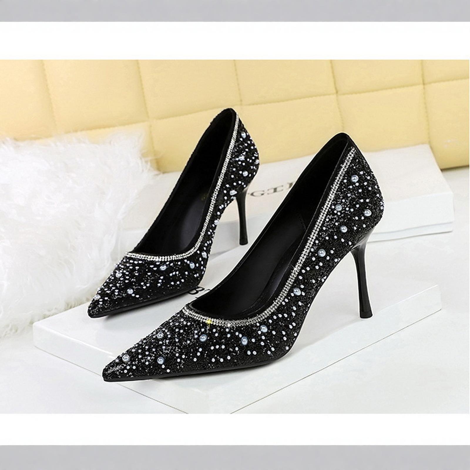 Women s Sequin Beaded Pointed Toe - Stiletto Pumps 38