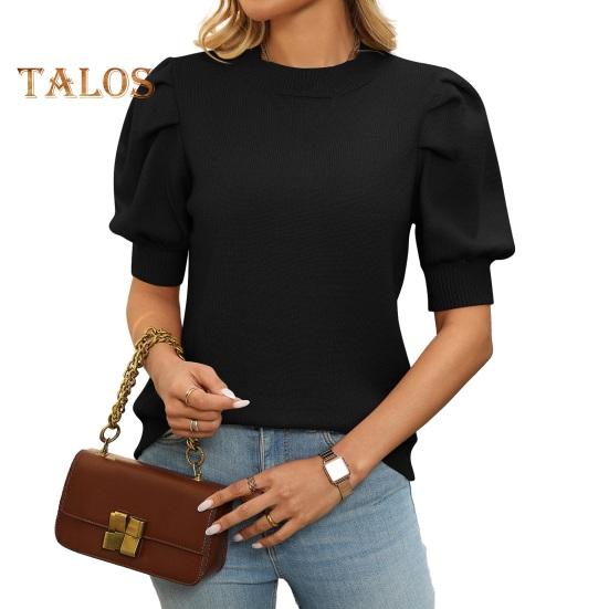 

Женские трикотажные топы с круглым вырезом, коротким рукавом, однотонные летние топы, дышащие эластичные футболки для отдыха на открытом воздухе M чёрный