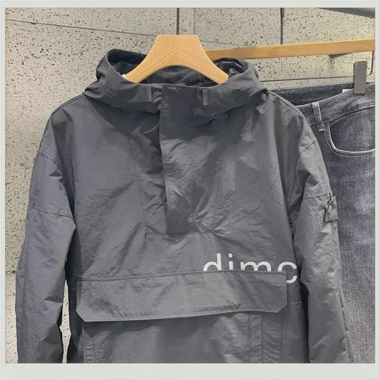 Japanese Style Casual Solid Color Hooded Jacket with Trendy Printed Lettering for Men