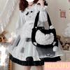 [HUIJUFU] Women's Realistic Fluffy Plush Cat Crossbody Bag (Black & White, Large)