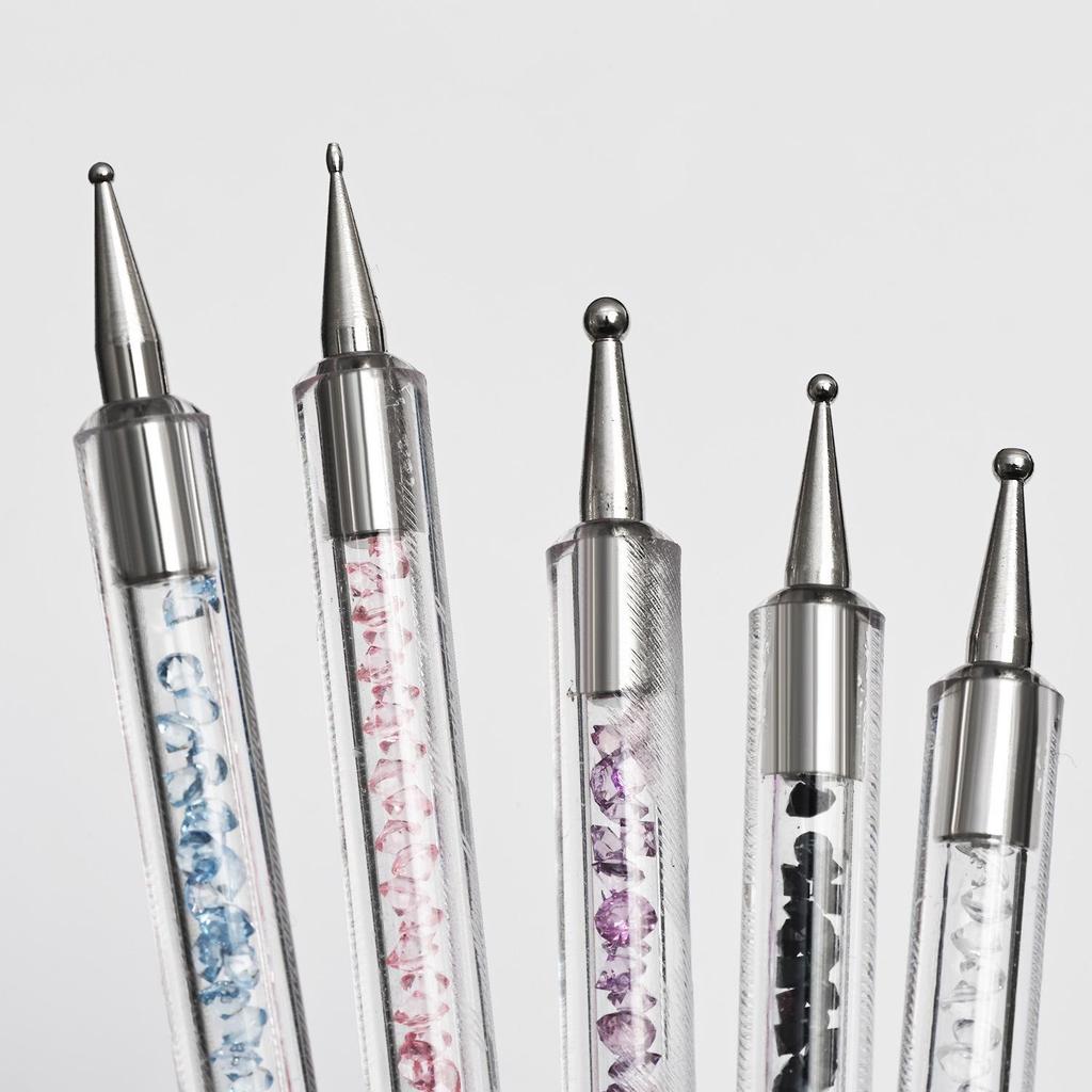 5-Piece Double-Ended Nail Art Brush Set with Rhinestone Picker and Liner Pen
