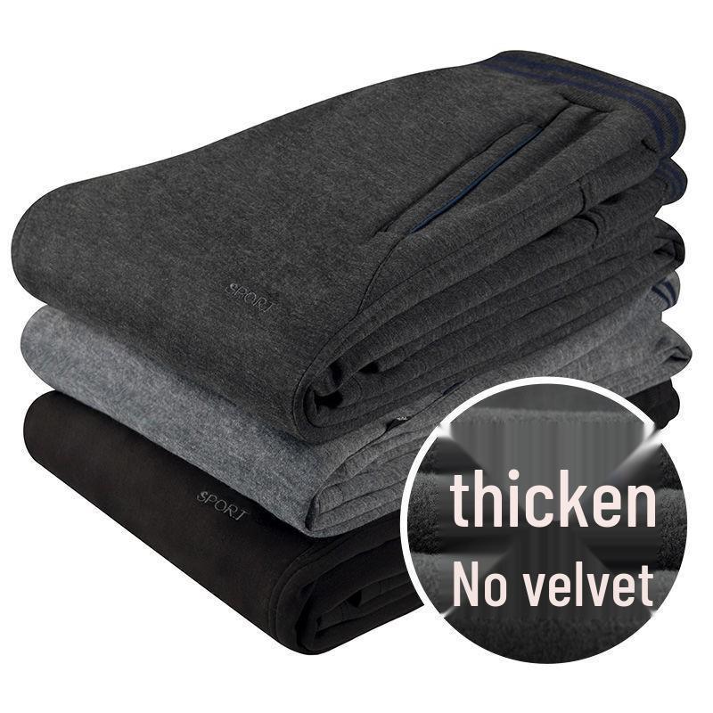 Men's Thickened Elastic Sports Pants for Autumn and Winter - Warm, Loose-Fit Straight Leg for Middle-Aged and Elderly