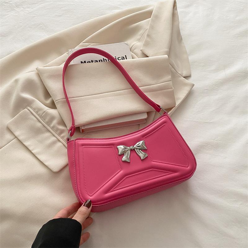 New Trend Temperament Versatile Simple Fashion Commuter Women's Bag Shoulder Portable Underarm Bag Bow Decoration Small Square