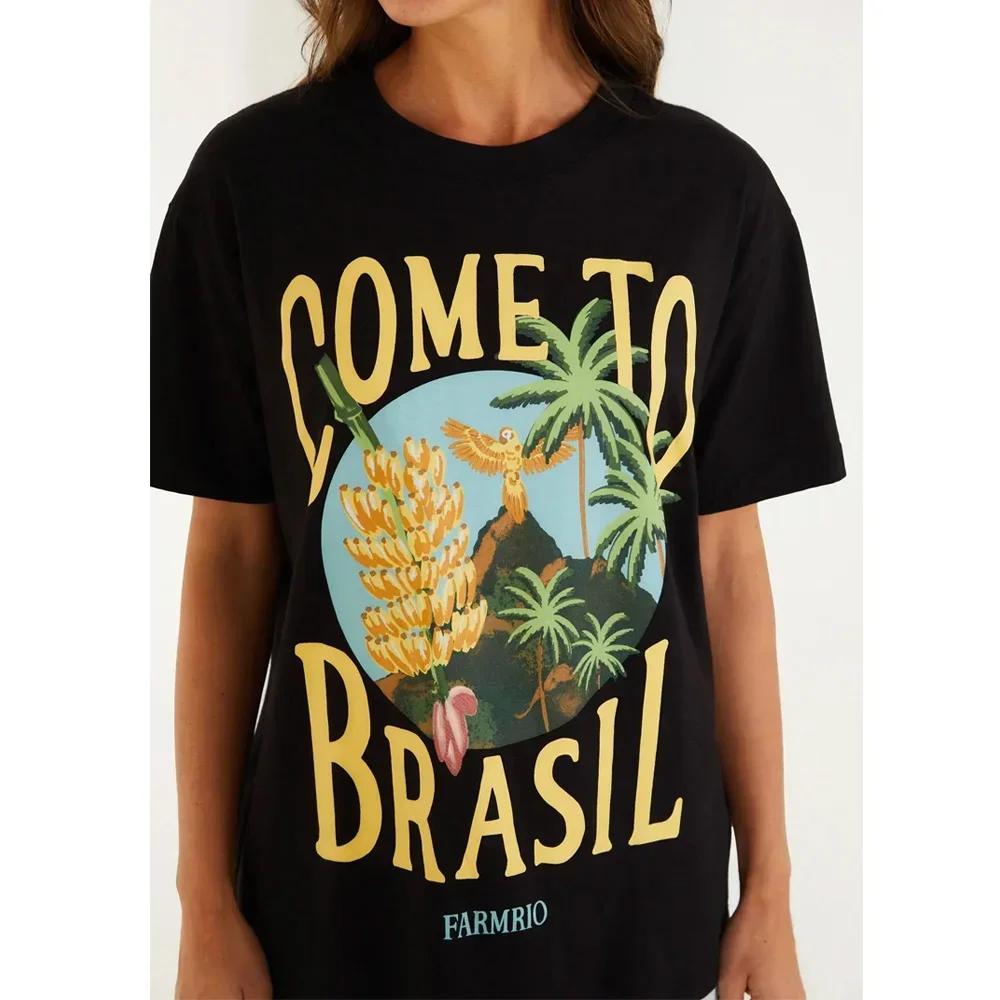Brasile FARMRIO Estate Nuovo Pattern Personalizzato Logo Stampato Manica Corta T-shirt Uomo Donna Uguale Casual T-shirt