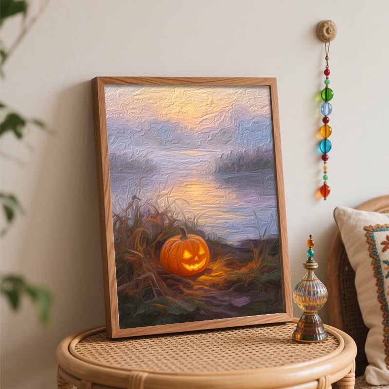 Halloween Pumpkin Sunset Lake Landscape Digital Oil Painting Coloring Painting Hand Painting Home Decoration