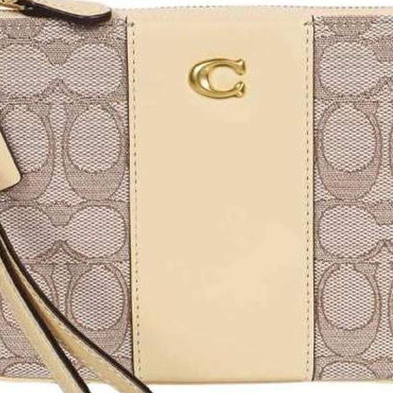 New COACH Wristlet Cotton With Cow Leather Clutch Women's Beige CI190-B4SHG