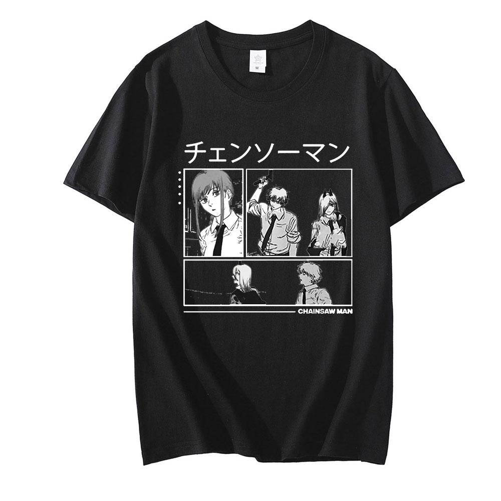 

Футболка с бензопилой «Человек аниме Power Makima Denji», повседневные милые футболки с мангой для мужчин и женщин, модная удобная футболка, топы для унисекс 4XL чёрный