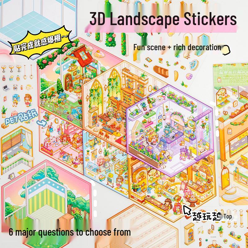 Naklejki Krajobrazowe z Kreskówkami 3D: Uroczy miniaturowy świat DIY do dzienników i dekompresji