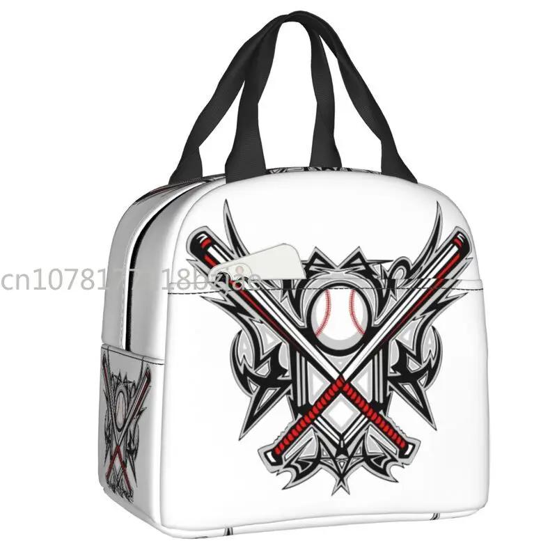 Softball Baseball Lace Lunch Bag Women Reusable Cooler Thermal Insulated Lunch Box for Outdoor Camping Travel Food Bento Box