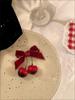 Designer Red Cherry Cloth Bow Hair Clip Sweet Women Fashion Double Layer Barrettes Lolita Headdress Female Korean Cute Velvet Ribbon Hairpin Girl
