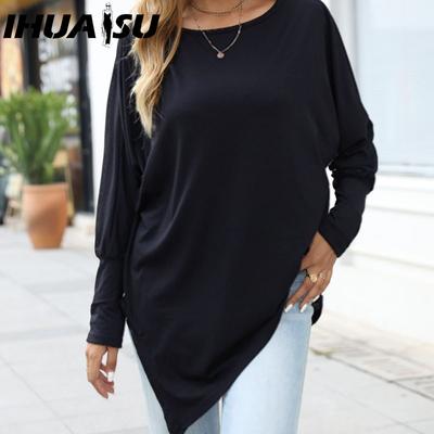 Herbst und Winter Langarm Unregelmäßiges T-Shirt Lässig Locker Übergröße Dickes Oberteil