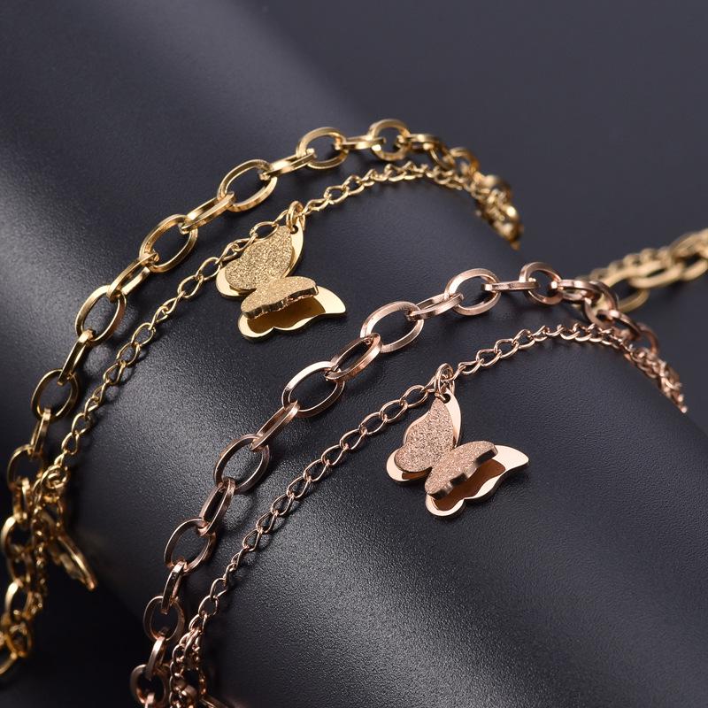 Elegant Double-Layer Titanium Steel Butterfly Bracelet for Women - New Hollow Design
