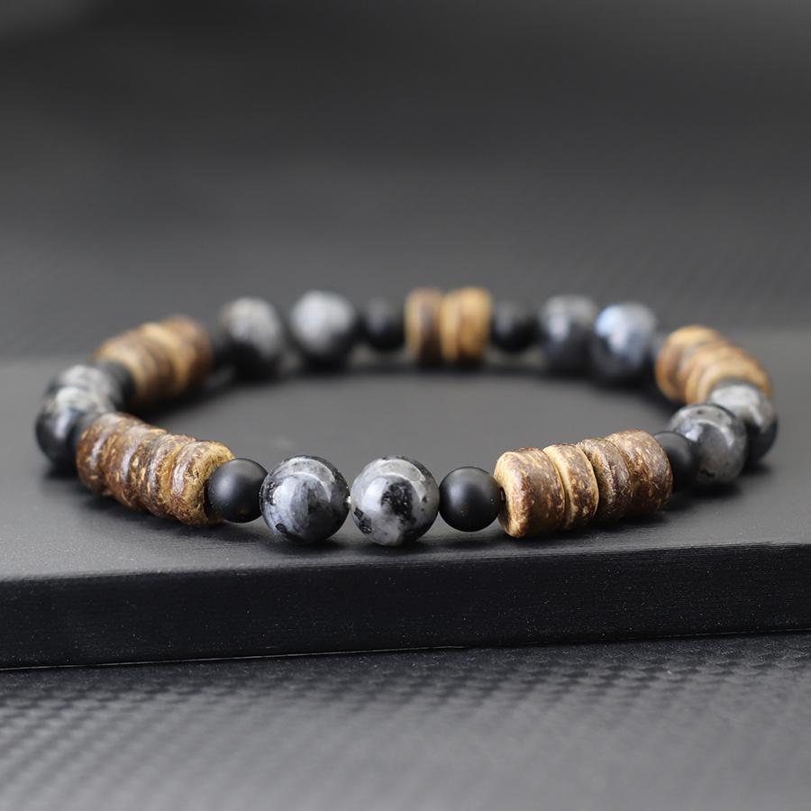 Handmade Natural Coconut Husk Beads Bracelet For Men Volcanic Rock Tiger Eyes Howlite Stone Braslet Wooden Braclet Accessories