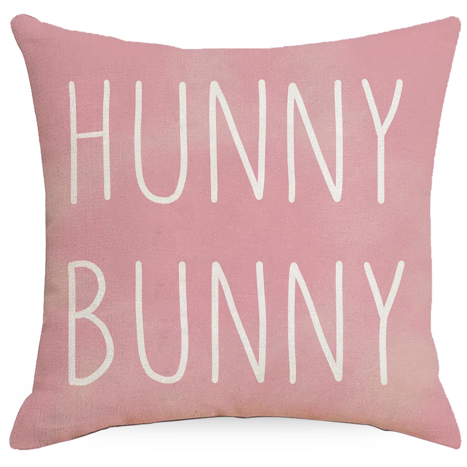 

Розовая льняная наволочка с пасхальным принтом Весенняя Пасхальное яйцо Кролик Домашнее украшение Наволочка Подушка 45 * 45Cm without pillow core