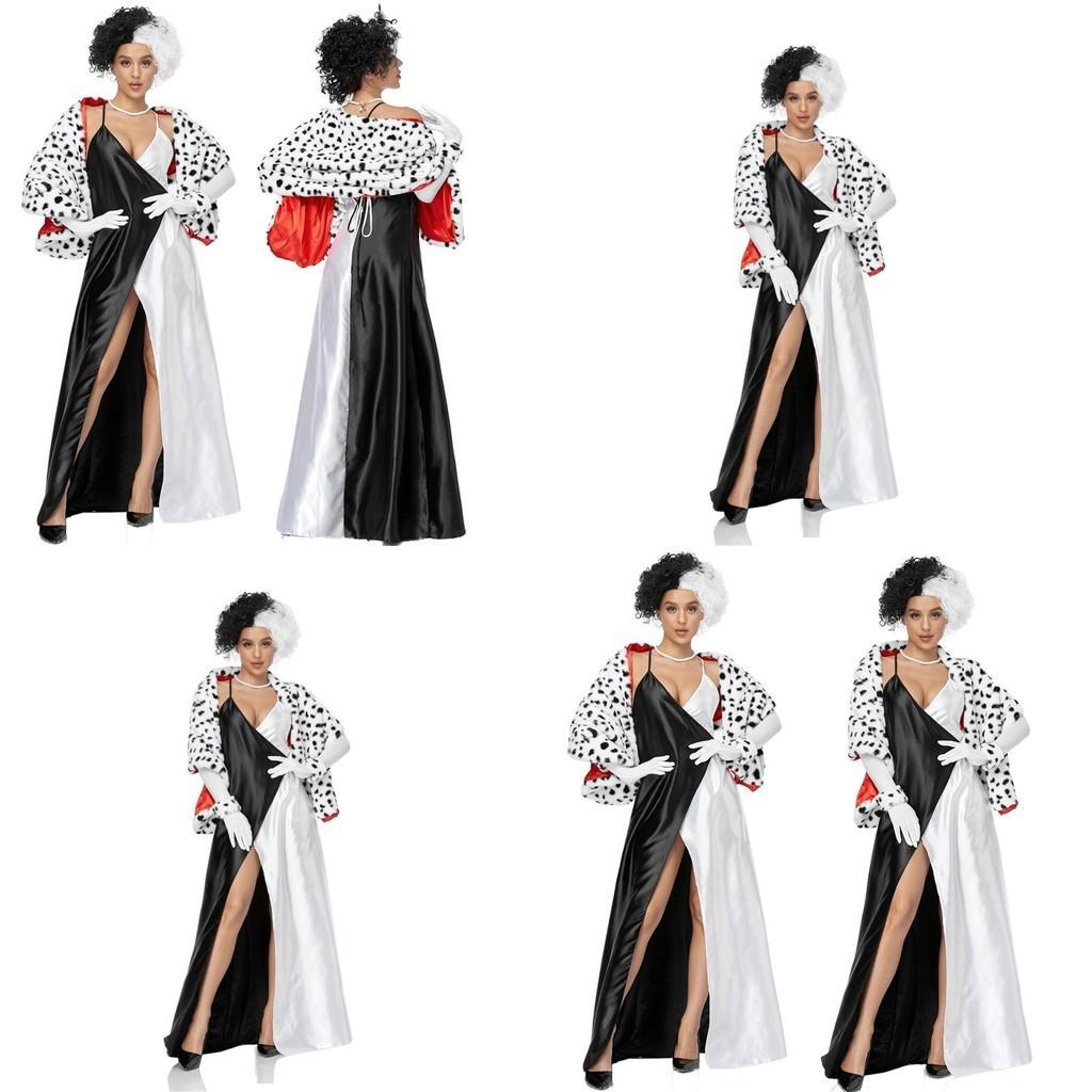 Auf Lager 101 Dalmatiner Cosplay Kostüm Cruella De Vil Bösewicht Charakter Hohe Qualität