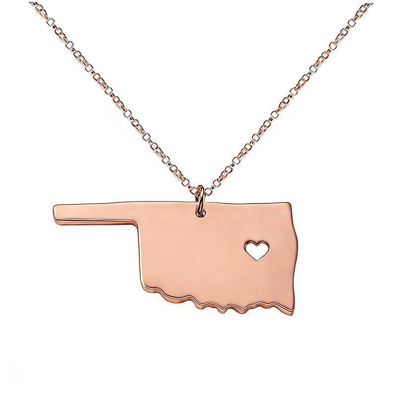

Stainless Steel United States Oklahoma Map Pendant Necklace For Women Men Jewelry Accessories рожевий колір золота