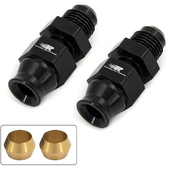 6AN Male Flare To 3/8" Fuel Hardline Tube Fitting Adapter Connector Aluminum Alloy Black Anodized 2Pcs