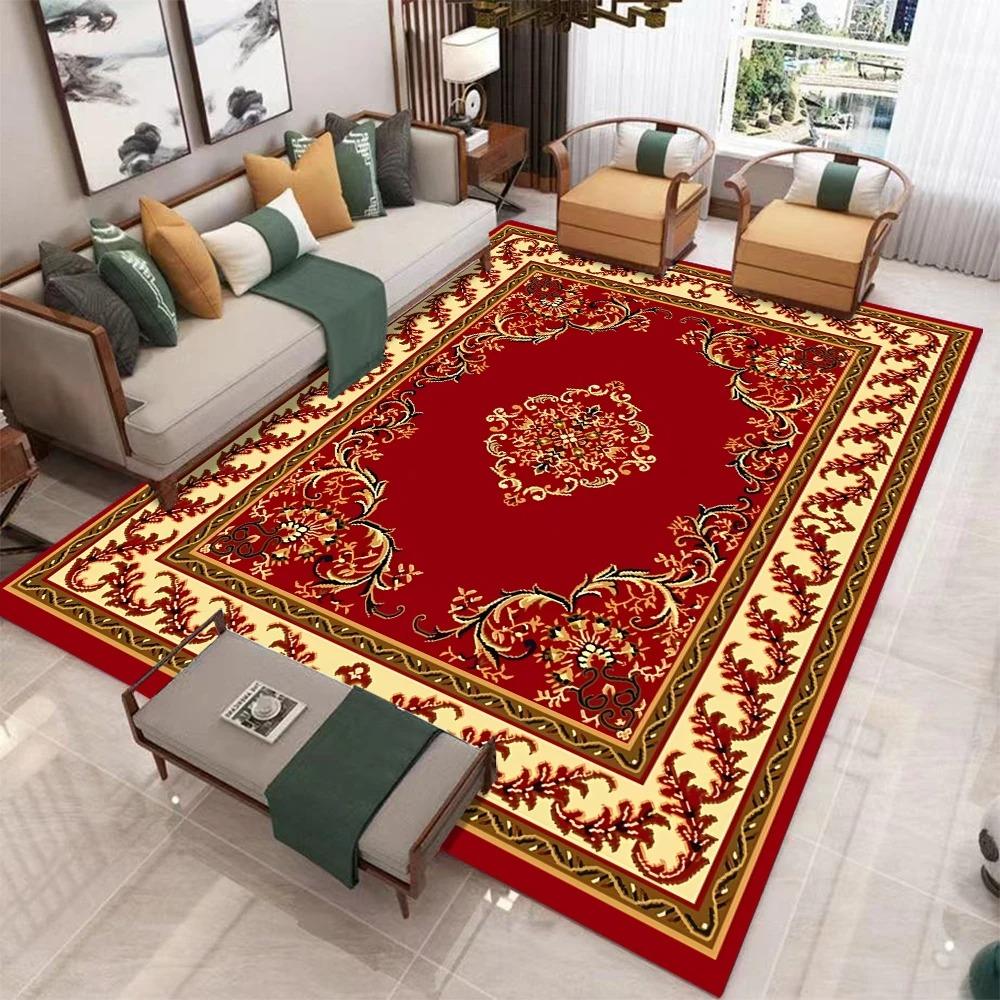 Retro Red Bohemian-style Printed Carpet Red Kitchen Mat Decor Vibrant Living Room Mat Coffee Table Rug Nonslip Machine Washing