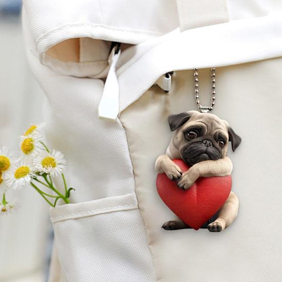 Yousheng Acrylic Heart Dog Car Hanging Ornament Cute Puppy Pendant with Red Heart Car Rearview Mirror Decoration with Adjustable Strap