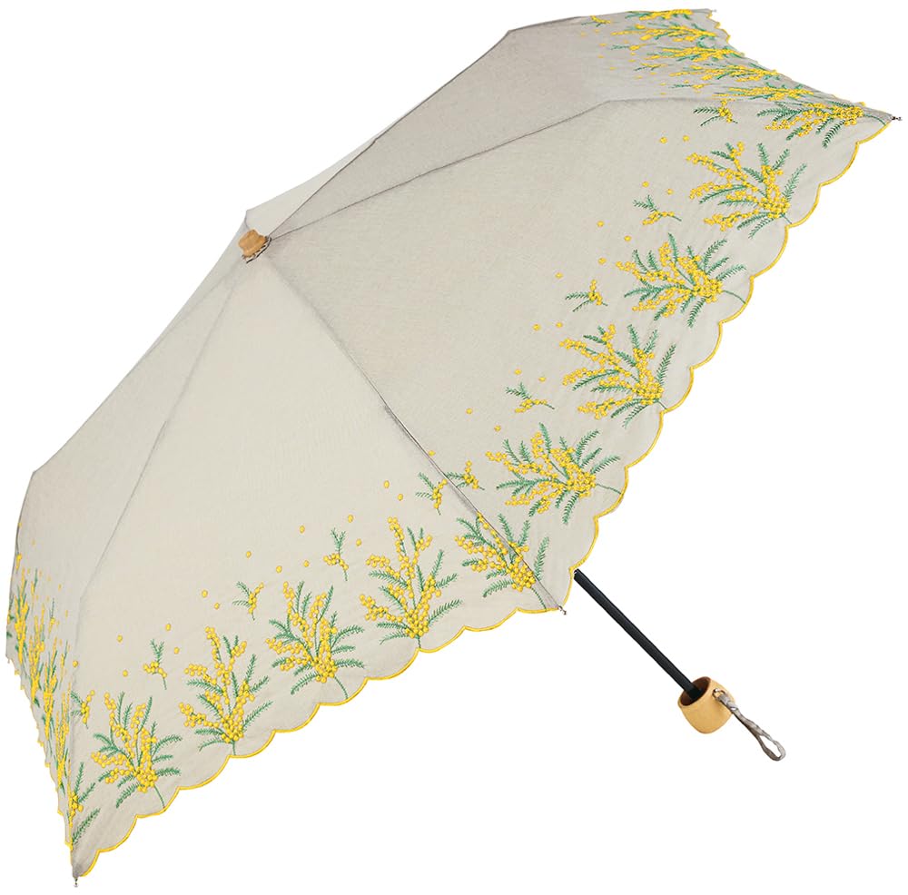 BECAUSE Folding Mimosa Umbrella, Embroidery, Mini, Gray, B-095266
