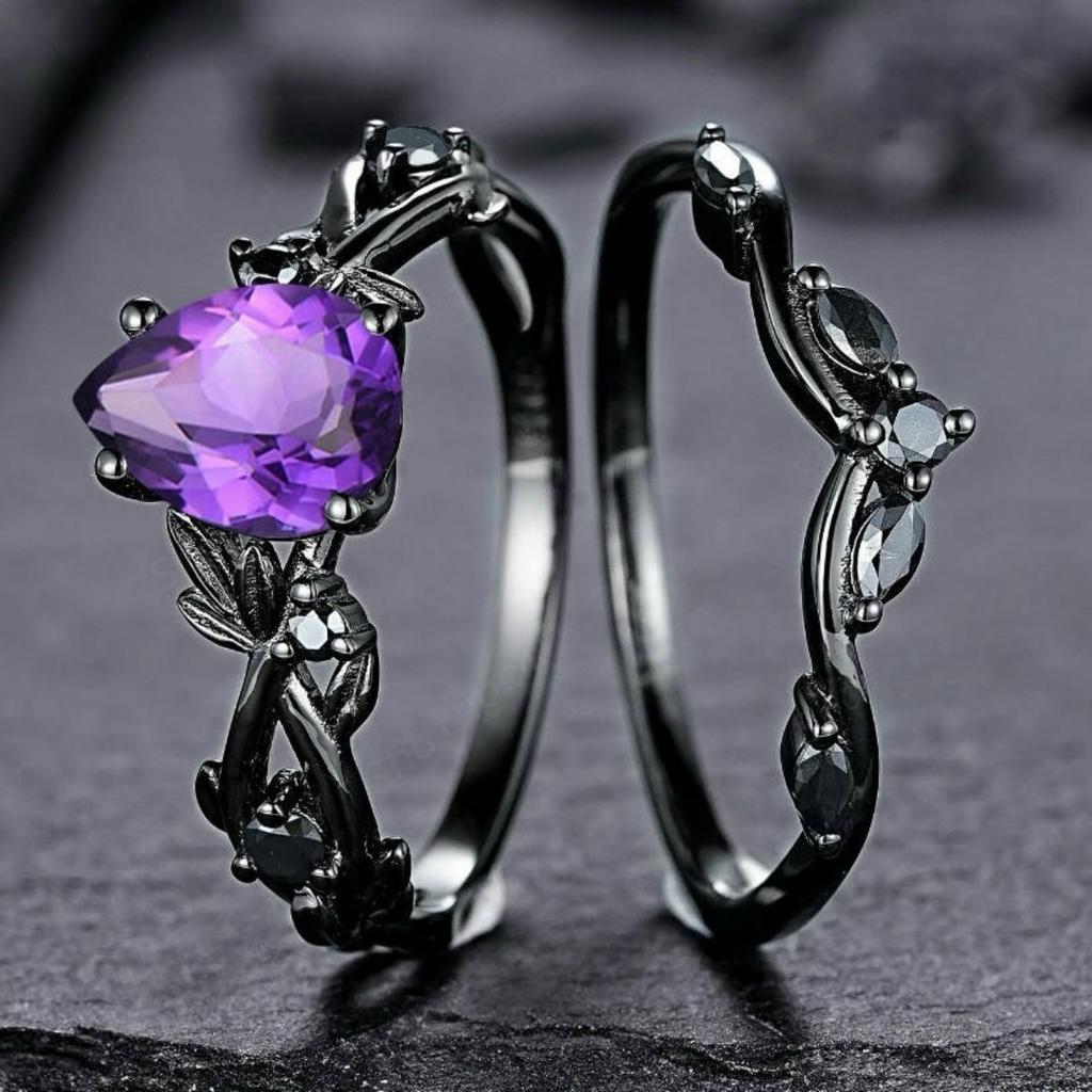 Luxury New Fashion Ring Gun Black Inlaid Purple Diamond Ring European and American Ins Engagement Jewelry Women's Models