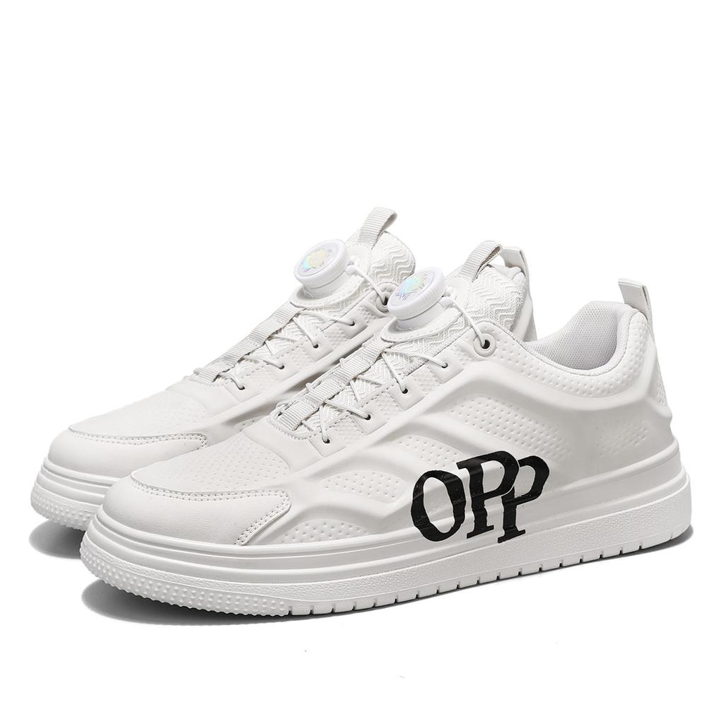 Rotary buckle men's shoes  new trend sports casual leather board shoes students thick soled small white tide shoes