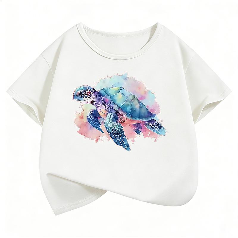 Y2K Children Tshirt Sea Turtle Colorful Kids Tshirts Summer Short Sleeve Tees Cartoon Animal Boys Girls Clothes Tops