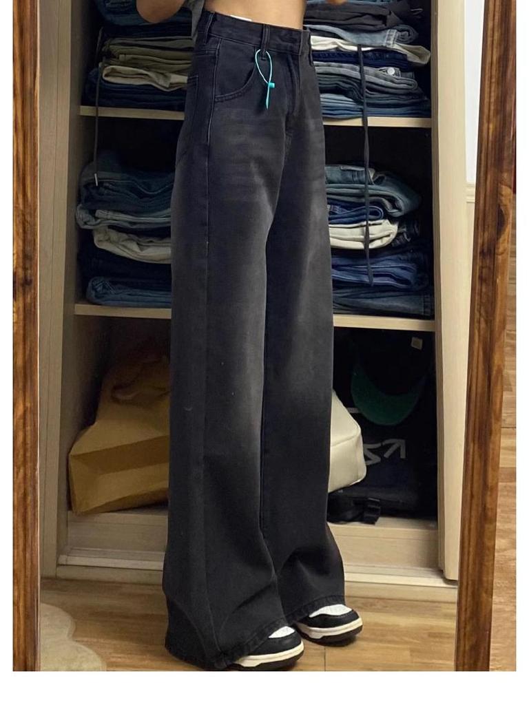 Women's Plus Size High Waist Straight Leg Jeans - 2024 Spring/Autumn, Slimming, Loose Wide-Leg, Floor-Length