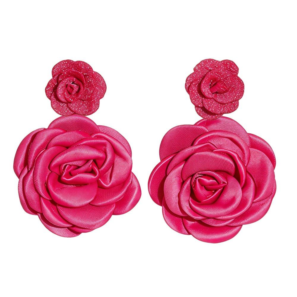 1 Pair Multi-Color Flower Stud Earrings Large Drop Earrings Floral Earring Gentle Fresh Fabric Simulated Floral Earrings