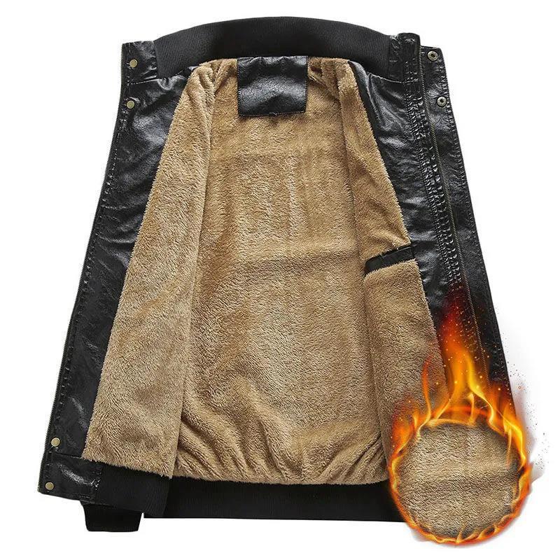Men Motorcycle Jacket PU Leather Jacket Winter Thick Warm Cashmere Coat Casual Slim Motorcycle Jacket