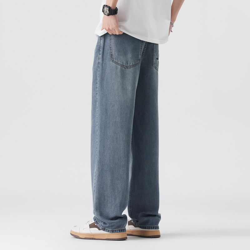 Spring, summer and autumn new high street retro loose straight comfortable breathable jeans men's trendy MEN