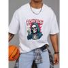 Rundhals T-Shirt Weiß Totenkopf Sensenmann mit Blah Blah Text Grafikdesign Lässige Streetwear für Männer und Frauen