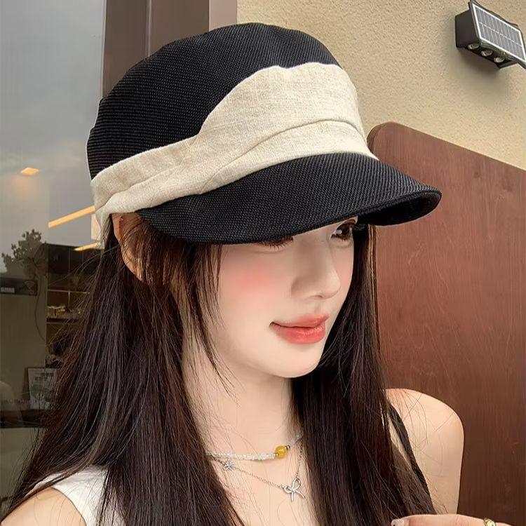 Linen Cotton Equestrian Cap Stylish Pleated Breathable Flat-Top Baseball Cap Women Soft, Breathable Durable Beret