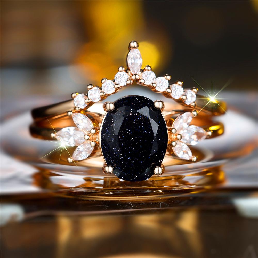 Luxury Female Zircon Stone Engagement Ring Set Vintage Gold Color Bridal Wedding Bands Party Jewelry For Women