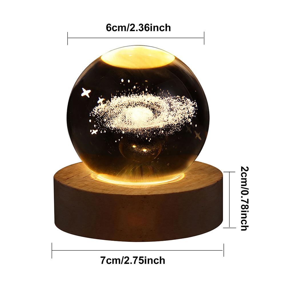 Led Crystal Ball Night Light Solar System Crystal Ball 3D Engraved Small Glass Ball With Wooden Base Usb Charging Suitable For Home Decor Decor