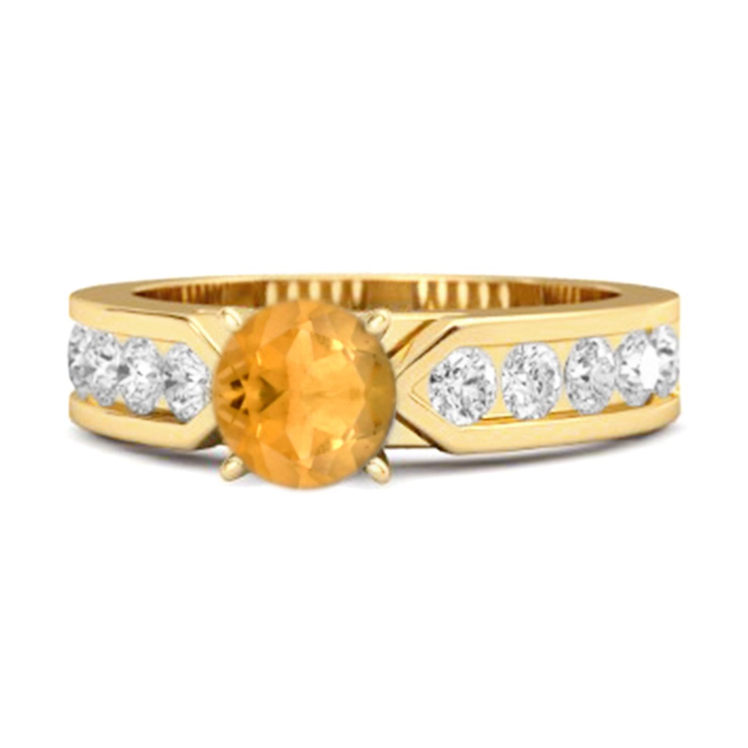 Citrine Round Solitaire Statement Ring - 925 Sterling Silver Gold Vermeil 9 жёлтый
