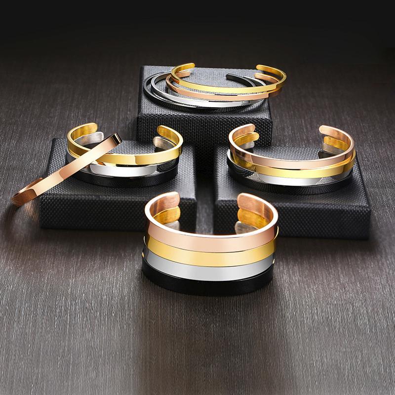 3-10MM Mansjettarmbånd for Menn Kvinner, Gull Kobber Svart Farge Rustfritt Stål Mansjettarmbånd, Klassiske Trendy Zirkon Gaver