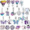 Sparkling Purple Charms Copper Jellyfish Birthday Pendant Bead Compatible Original Design Bracelet Do-It-Yourself Jewelry Item Accessories