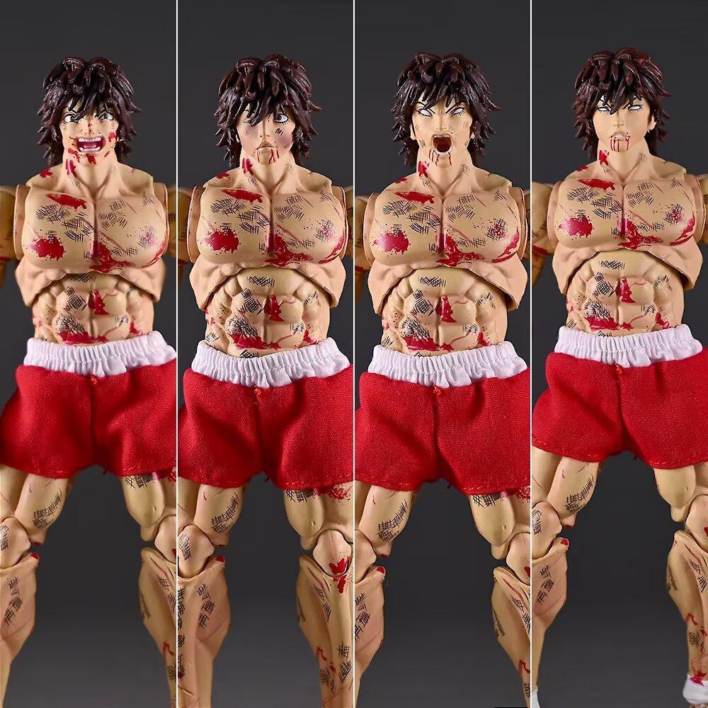 Baki Hanma Actionfigur mit Kampfschäden, beweglichen Gelenken, austauschbaren Köpfen und Händen, in Box, Anime-Modell, auf Lager, für Sammler