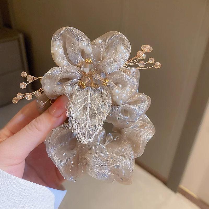 Rhinestone Pearl Elegant Large Hair Tie for Ponytails and Buns