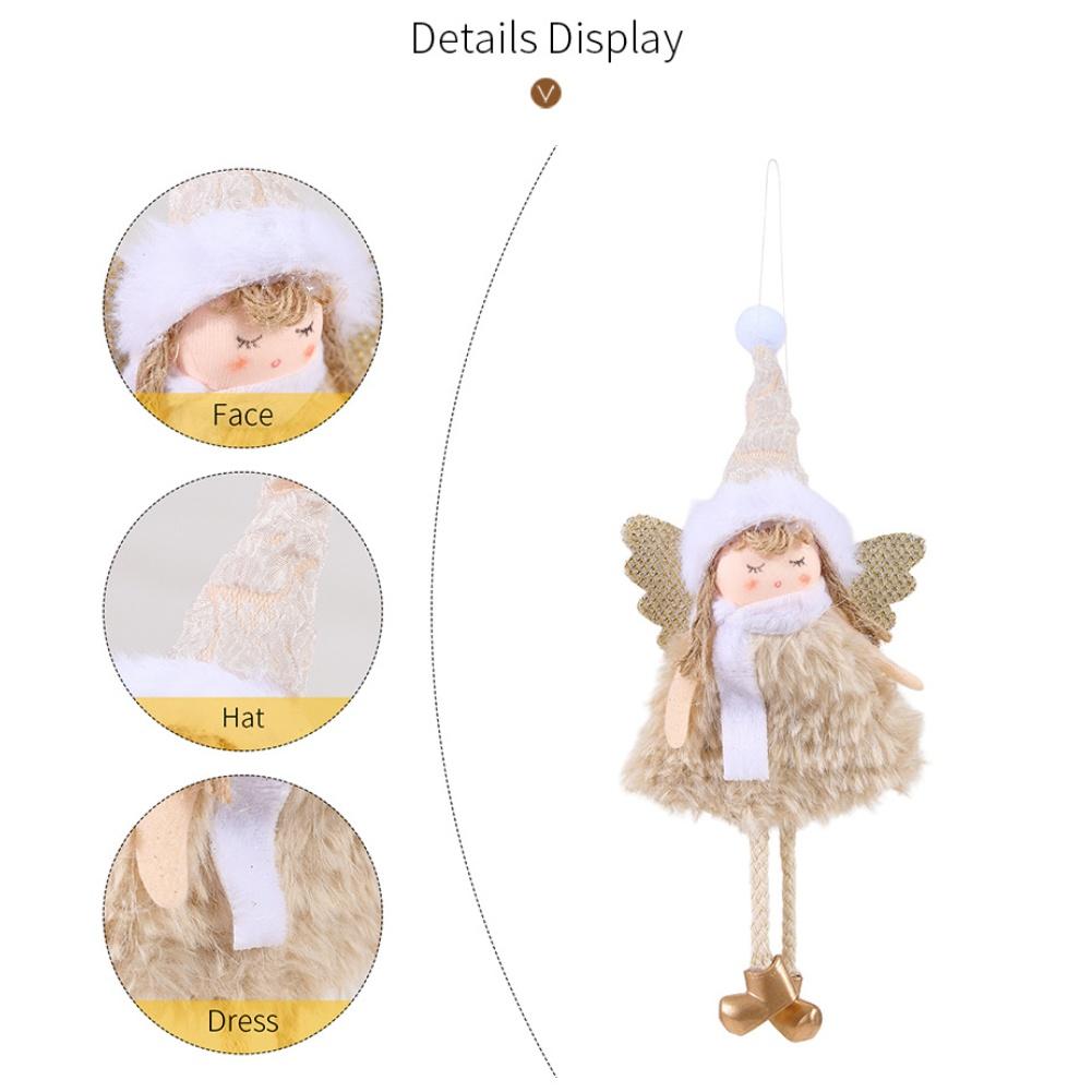 Christmas Angel Girl Hanging Decorations Set of 4 Made of Flannel with Hat and Gold Wings for Holiday Decorating