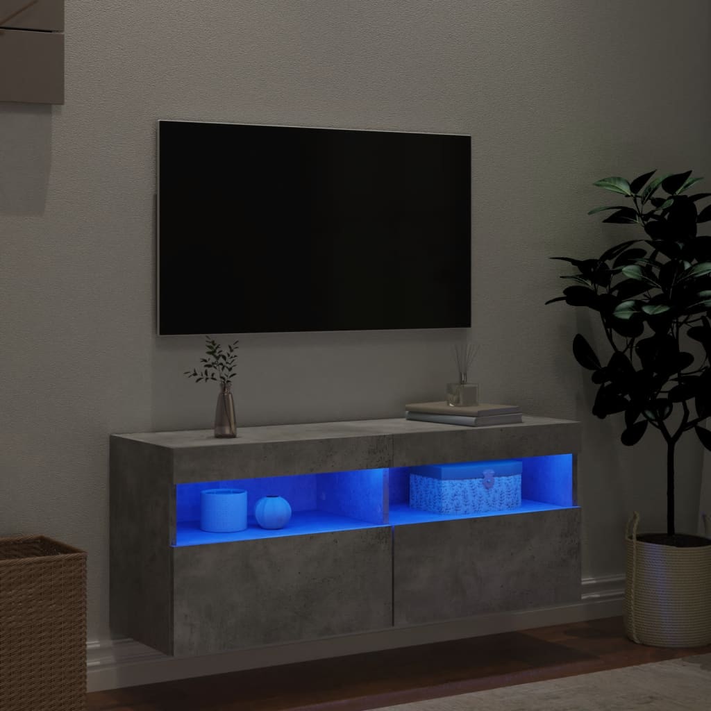 Wall Mounted TV Cabinet with RGB LED Lighting Concrete Grey 100 x 30 x 40 cm