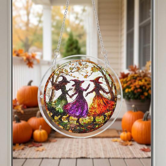 Acrylic Puzzles Suncatcher, Ghost Witch Pumpkin Window Hanging Decor, Halloween Graduation Mother's Day Birthday for Women