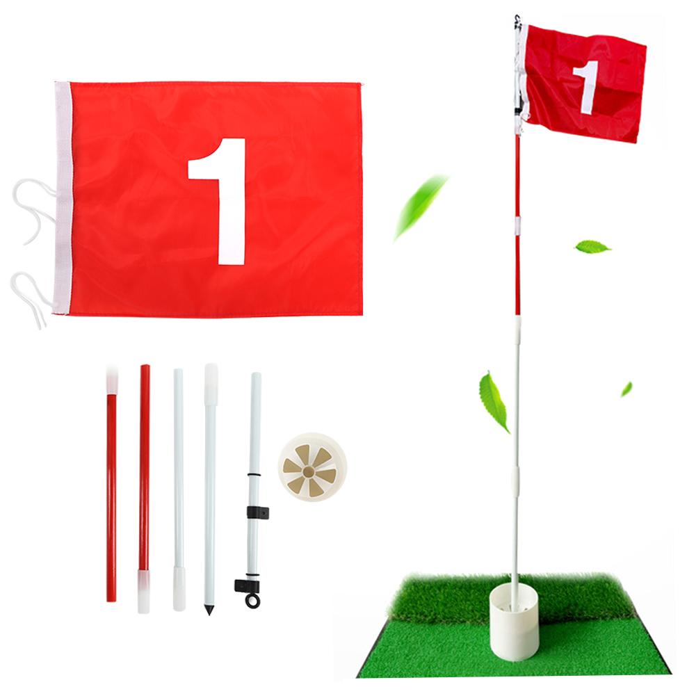 5 Sections Removable Golf Putting Green Flagpole and Hole Cup Set Practicing Accessory with Red Flag