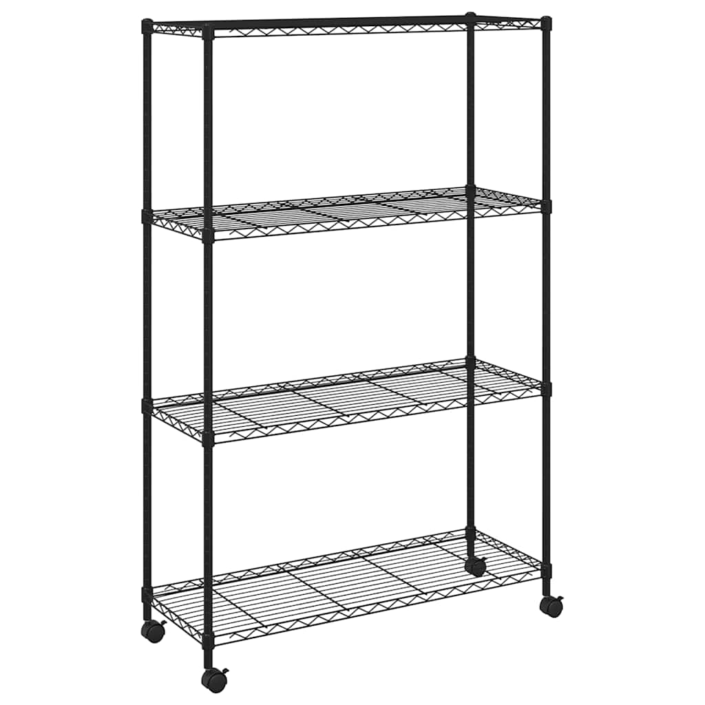 Storage Rack with 4 Shelves and Wheels 90x35x142 cm Black 200 kg