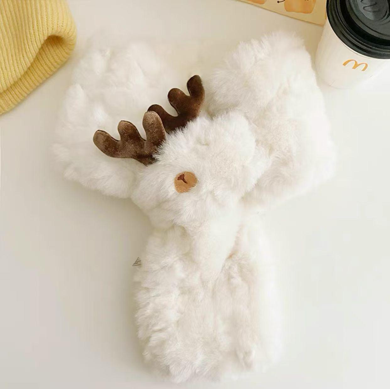 

Red Reindeer Antler Plush Snood: Thick, Furry Christmas Scarf for Women - Winter Korean Style.