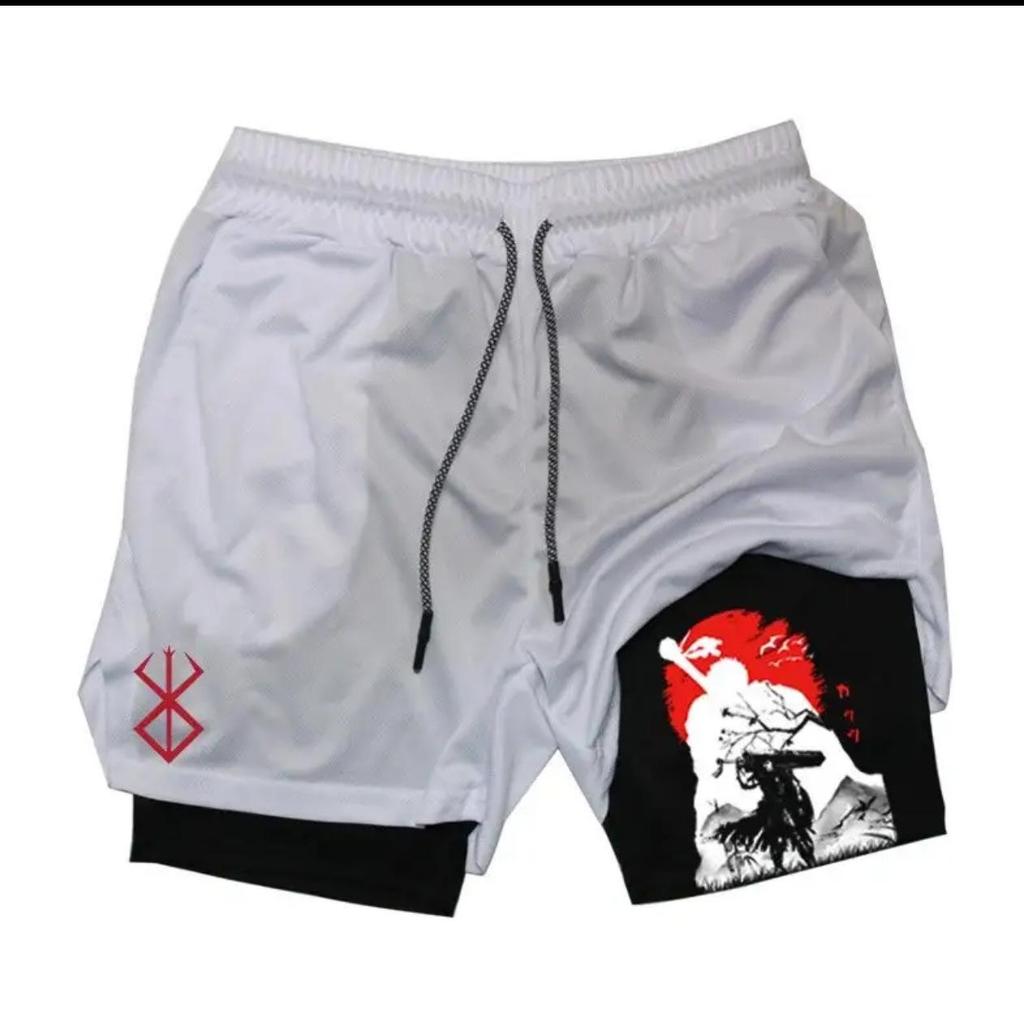 Trendiga Europeiska & Amerikanska Tecknade Tryck Andningsbara Dubbellagrade Sportshorts - Avslappnad Passform