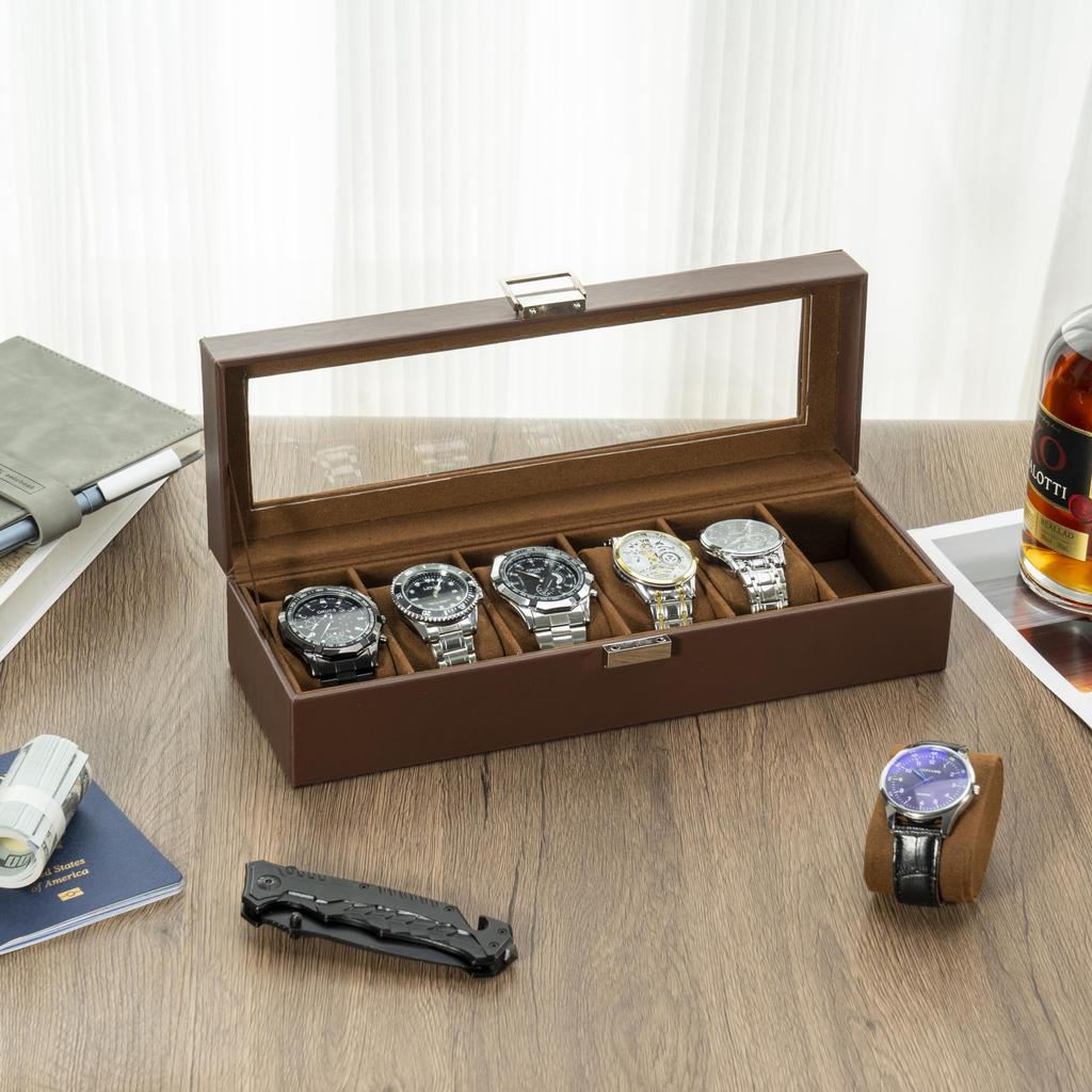 ProCase Watch Box for 6 Slot Watch Watch Storage Watch Holder Organizer for Watch Display Case with Glass Lid Men, Men's Case, Men,